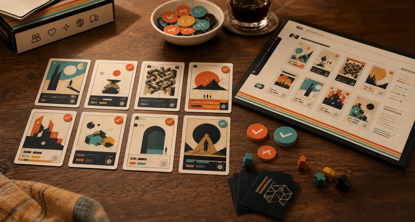 Mesa Table Rewind con varias cajas de juegos de mesa listas para elegir